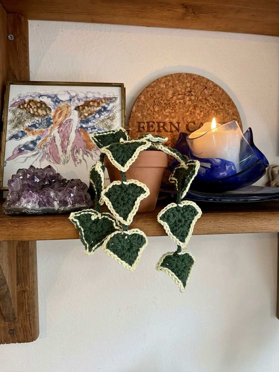 Handmade Crochet plant variegated ivy in mini terracotta pot