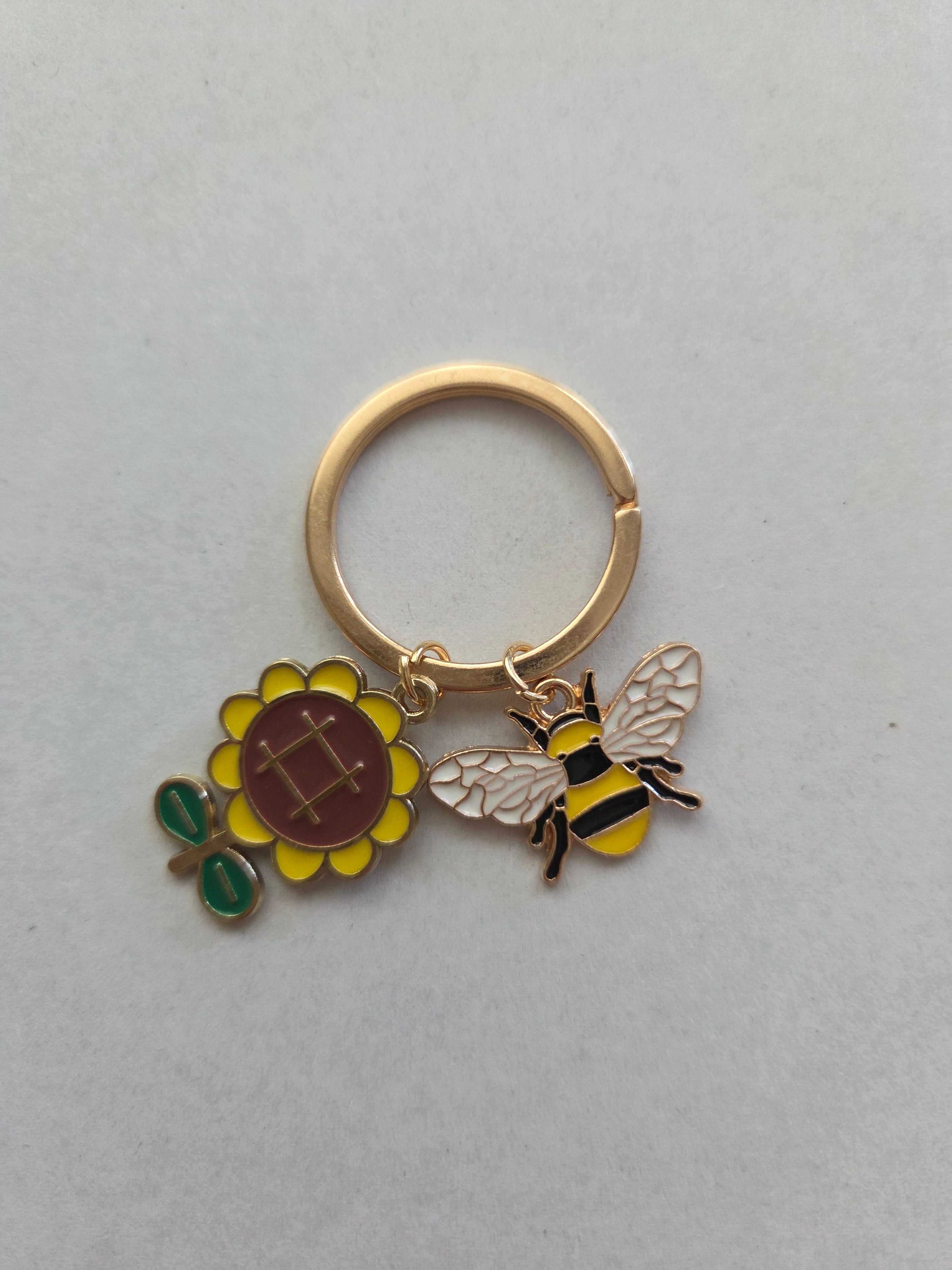 Sunflower and Bumble Bee gold key ring
