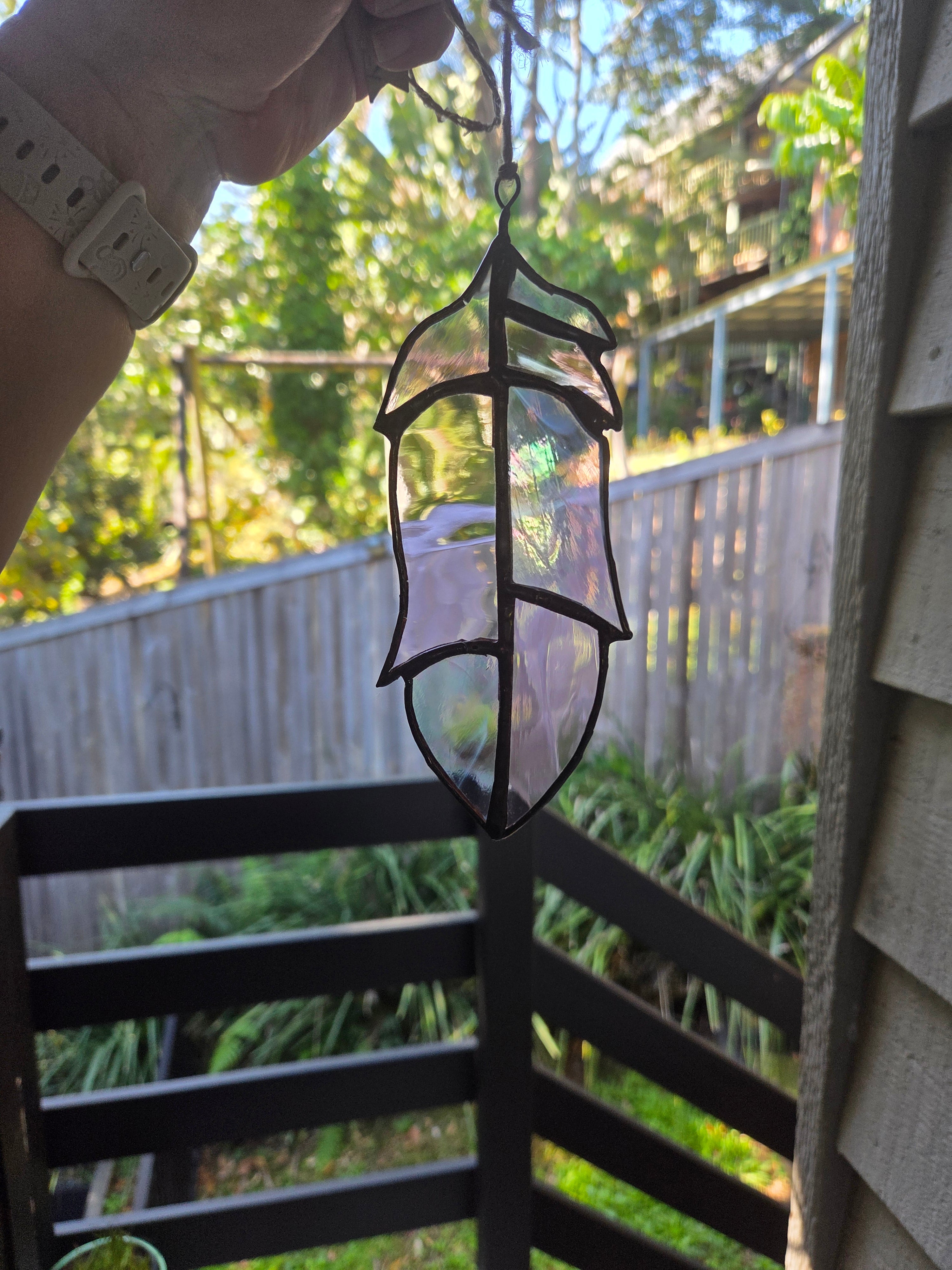 Leadlight / stained glass sun catcher bird feather handcrafted one off piece