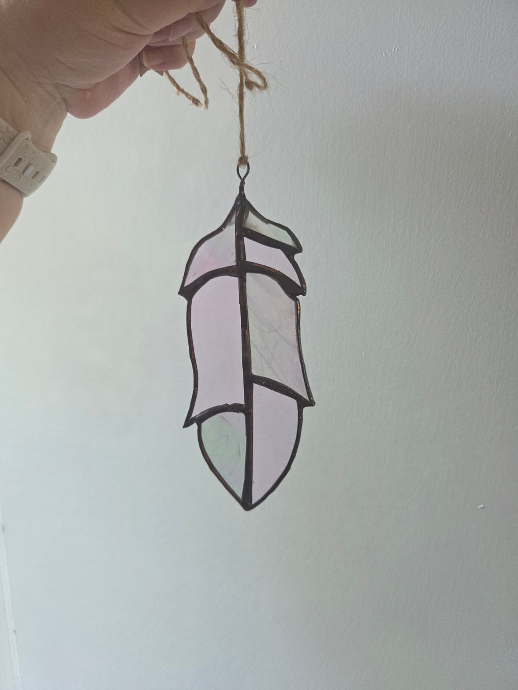 Leadlight / stained glass sun catcher bird feather handcrafted one off piece