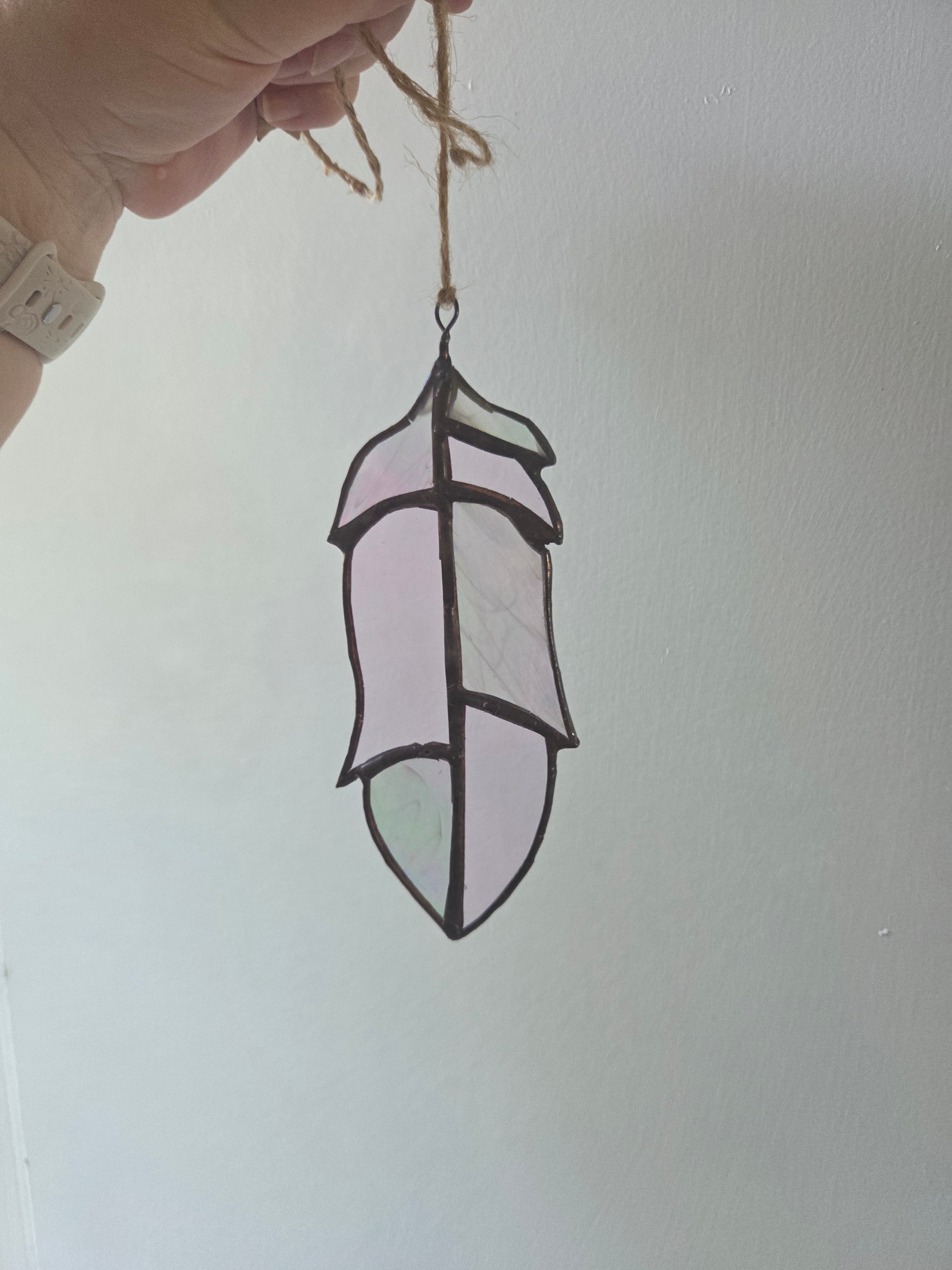 Leadlight / stained glass sun catcher bird feather handcrafted one off piece