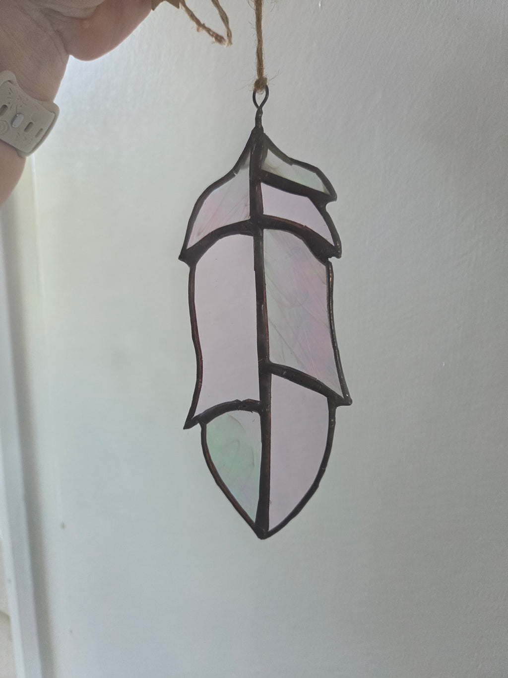 Leadlight / stained glass sun catcher bird feather handcrafted one off piece