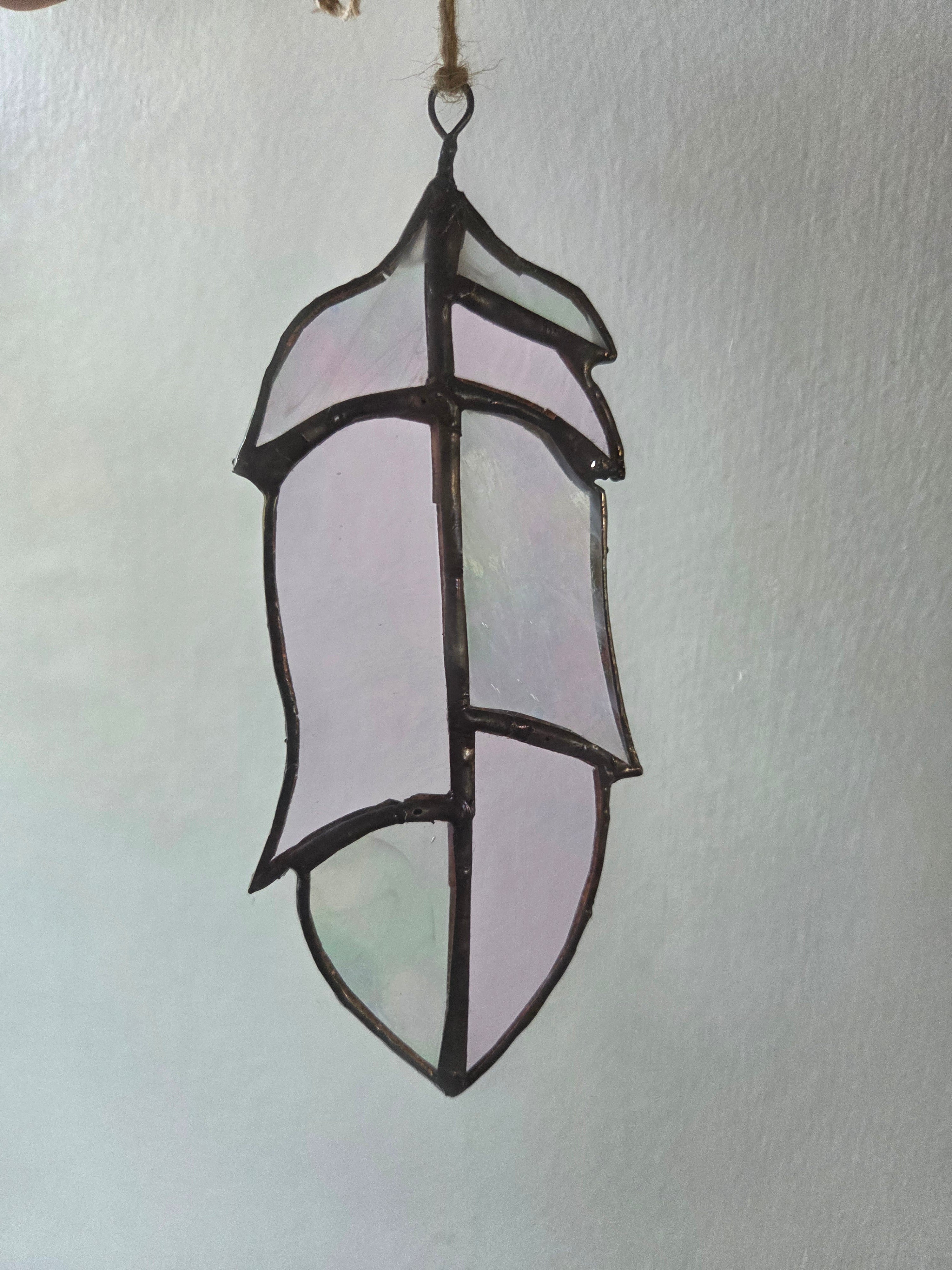 Leadlight / stained glass sun catcher bird feather handcrafted one off piece