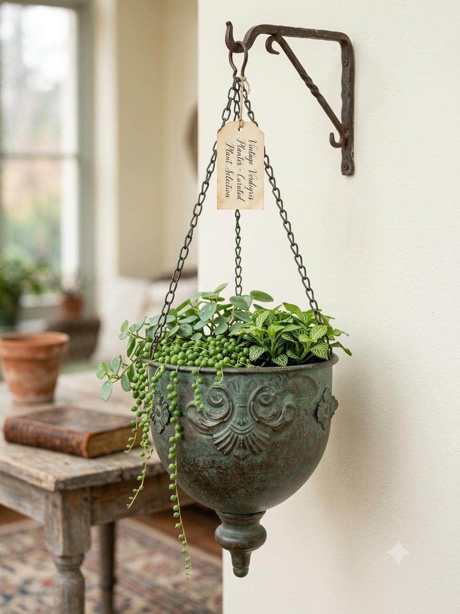 Metal urn vintage planter
