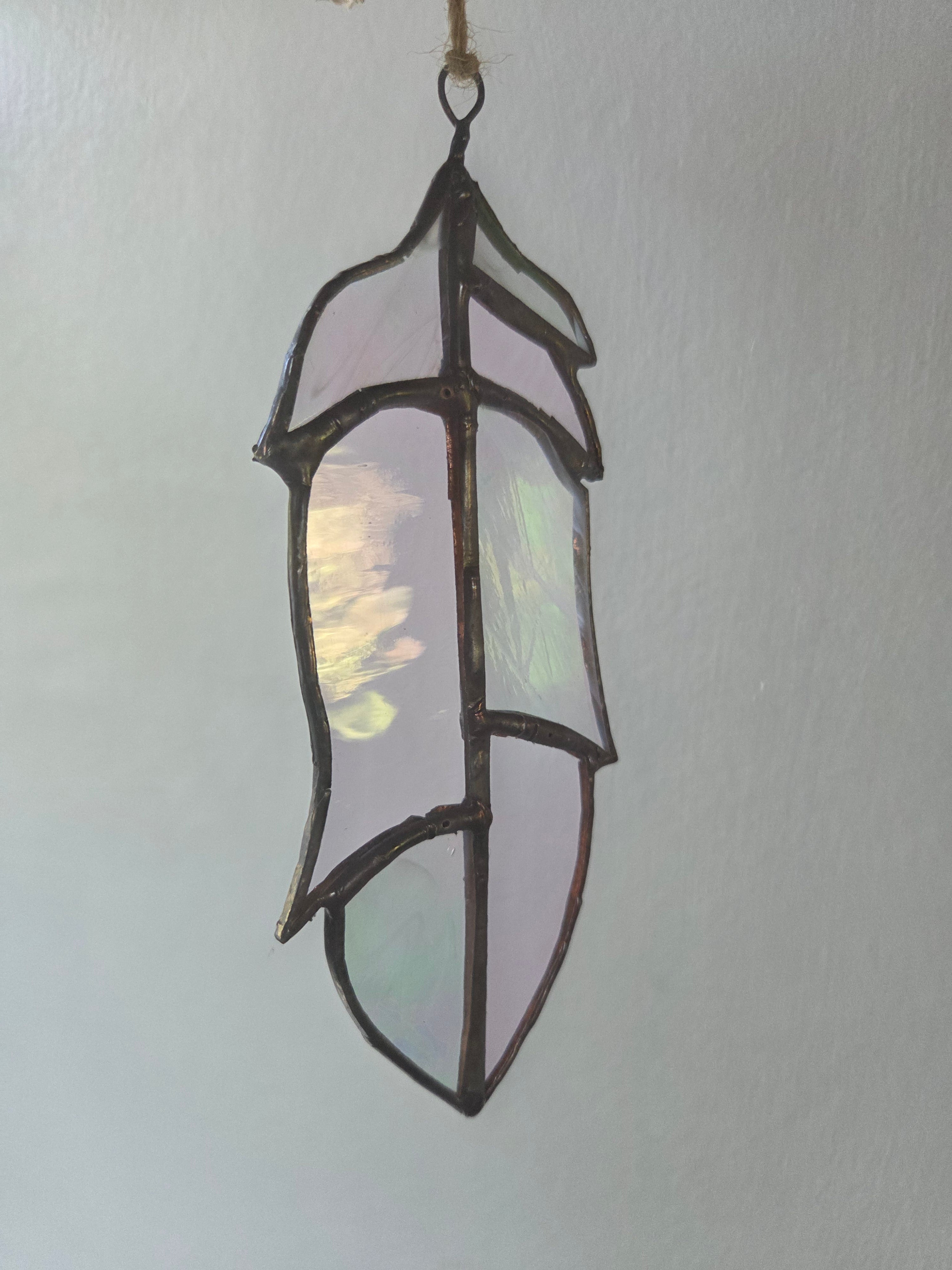 Leadlight / stained glass sun catcher bird feather handcrafted one off piece