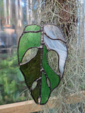 Leadlight / stained glass sun catcher Variegated Monstera adansonii leaf handcrafted one off piece