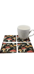 Set of four fabric coasters- Mushroom forest