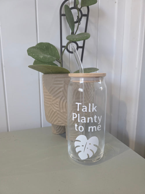 Eco glass tumbler drinking cup with bamboo lid and glass straw 600ml - Talk Planty to Me