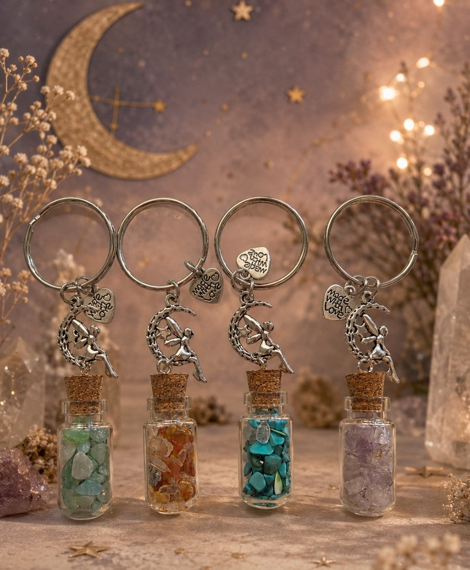 Gemstone and Fairy vile key ring