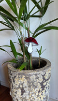 Handcrafted leadlight / stained glass mushroom plant stake decoration - Red