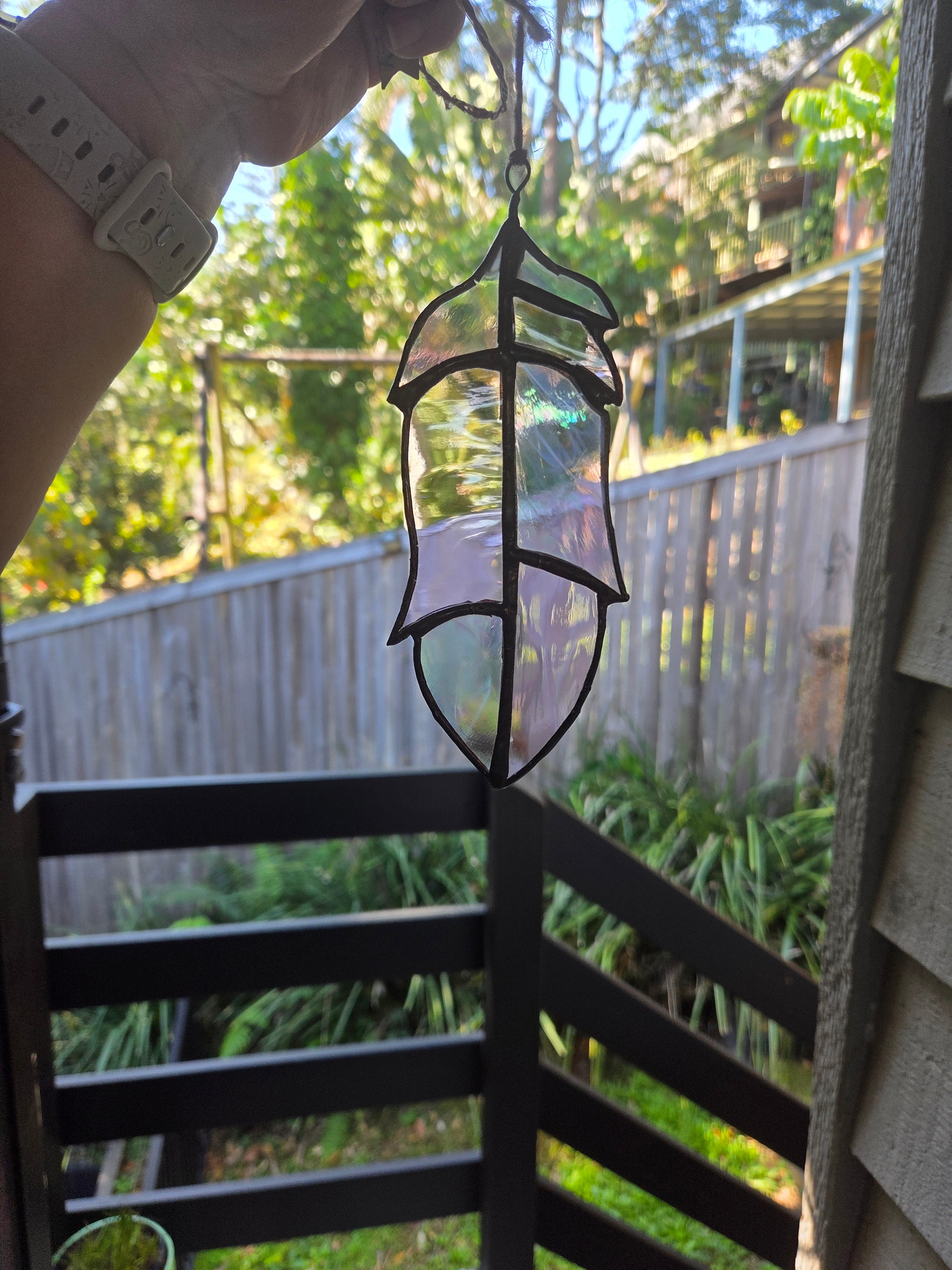 Leadlight / stained glass sun catcher bird feather handcrafted one off piece